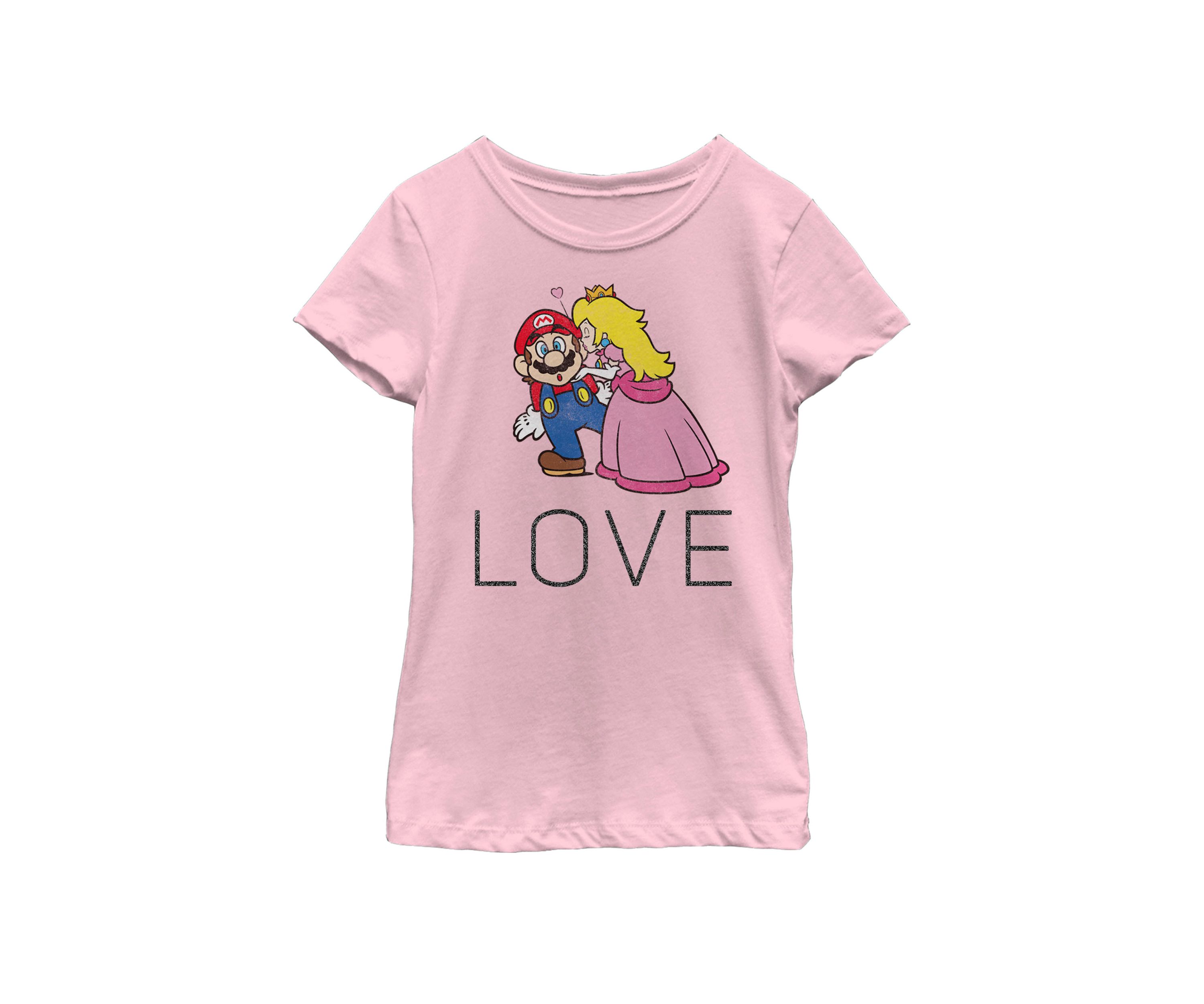 Girls 7-16 Super Mario Princess Peach Kiss Love Short Sleeve Graphic T-Shirt