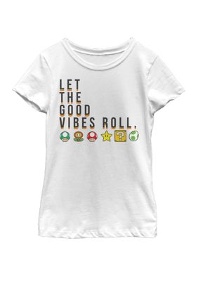 Nintendo Girls 7-16 Super Mario Items Let The Good Vibes Roll Short Sleeve Graphic T-Shirt, White, XSmall