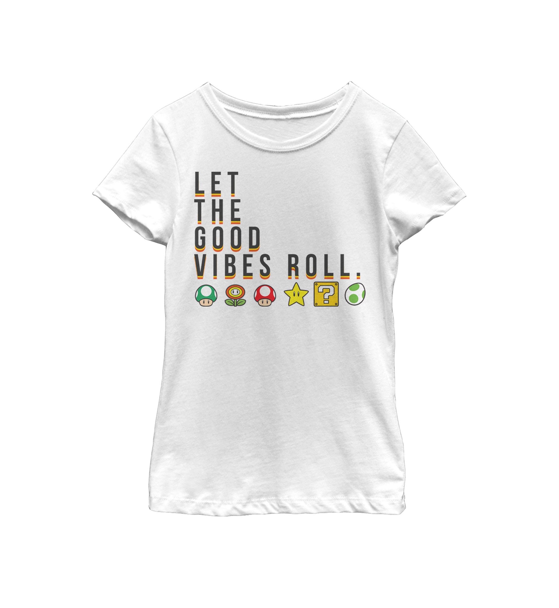 Girls 7-16 Super Mario Items Let The Good Vibes Roll Short Sleeve Graphic T-Shirt