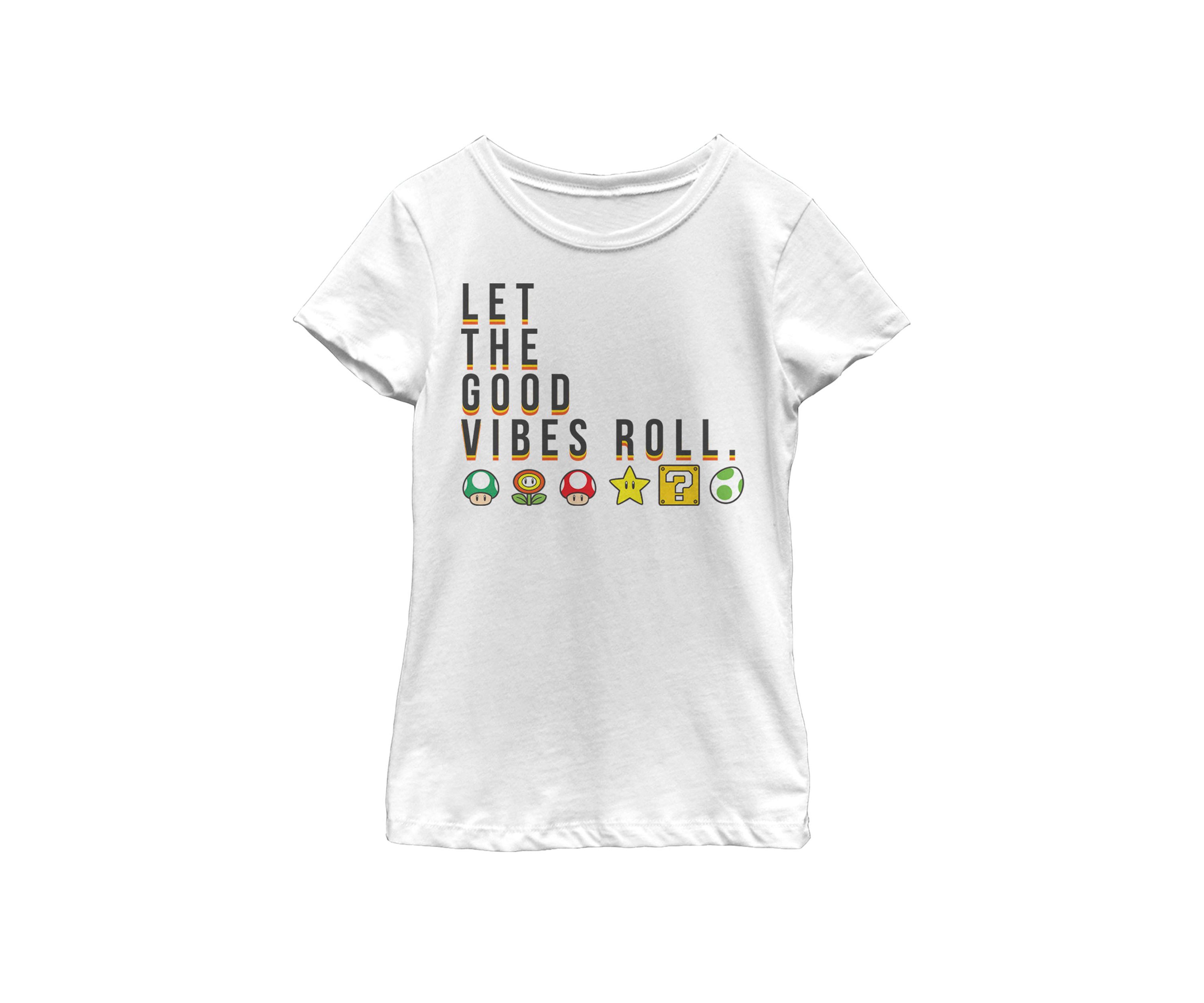 Girls 7-16 Super Mario Items Let The Good Vibes Roll Short Sleeve Graphic T-Shirt