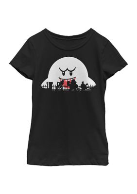 Nintendo Girls 4-6x Mario Halloween Silhouettes T-Shirt, Black, X-Large