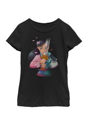 Disney Princess Girls 4-6x Anime Mulan Graphic T-Shirt, Black, Small