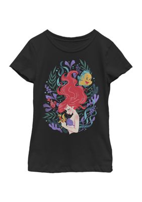 Disney Princess Girls 4-6x Leafy Ariel Top, Black, XSmall
