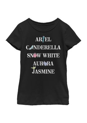 Disney Princess Girls 4-6x Princess Faux Patchy Icons Graphic T-Shirt, Black, XS
