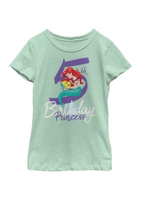 Disney Princess Girls 4-6x Birthday Mermaid Five Graphic T-Shirt, Mint, X-Large