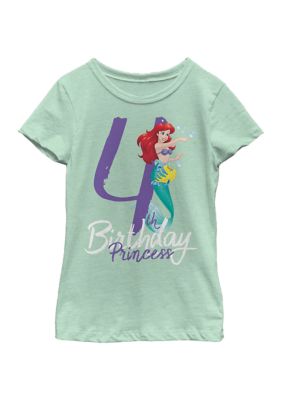 Disney Princess Girls 4-6x Birthday Mermaid Four Graphic T-Shirt, Mint, Large