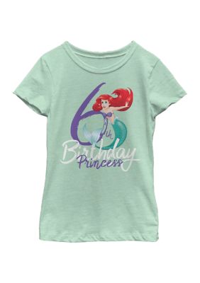 Disney Princess Girls 4-6x Birthday Mermaid Six Graphic T-Shirt, Mint, Large