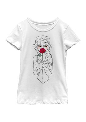 Girls 46x Disney Princess Belle and Rose Graphic Top, White, XS