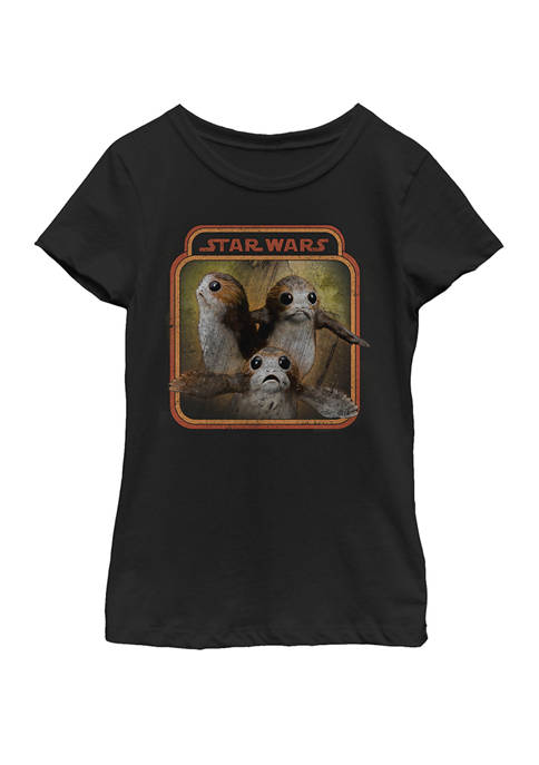 Girls 7-16 Last Jedi Porg Triplets Retro Box Short Sleeve Graphic T-Shirt