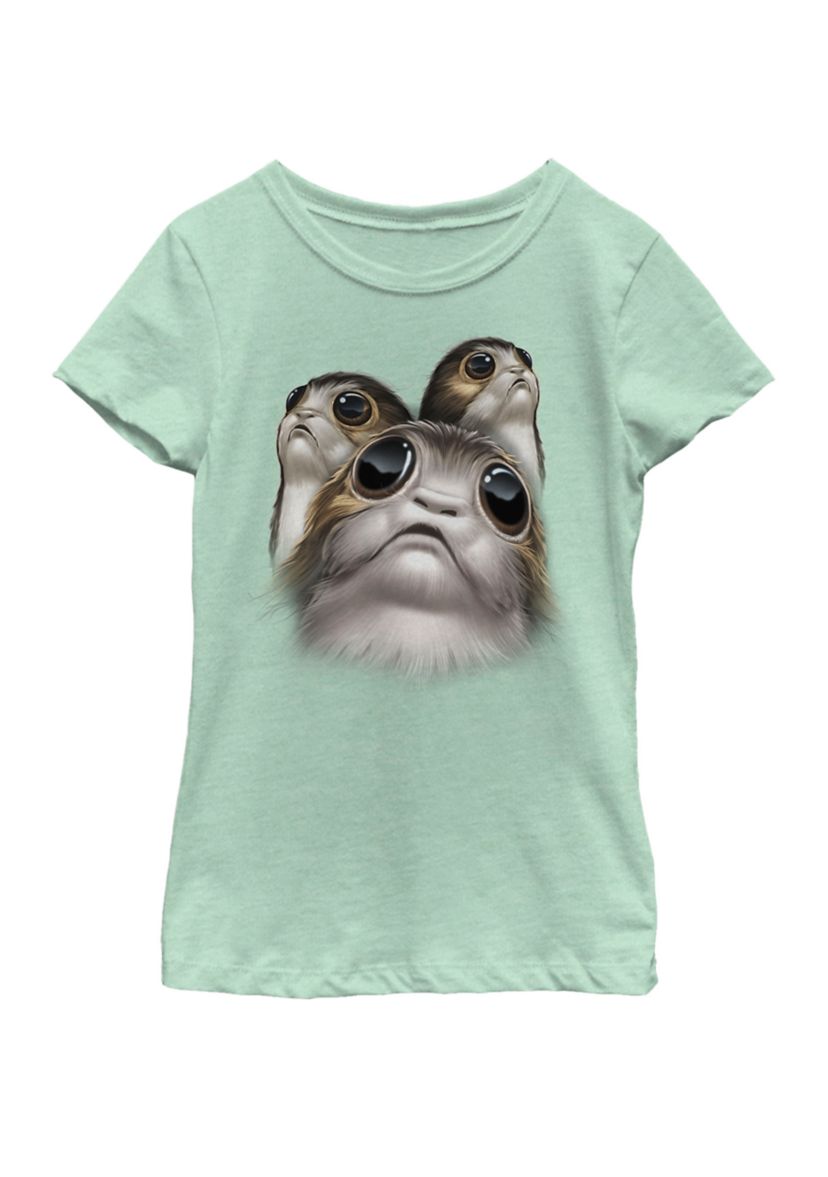 Girls 7-16 Last Jedi Porgs Big Eyes Cute Short Sleeve Graphic T-Shirt