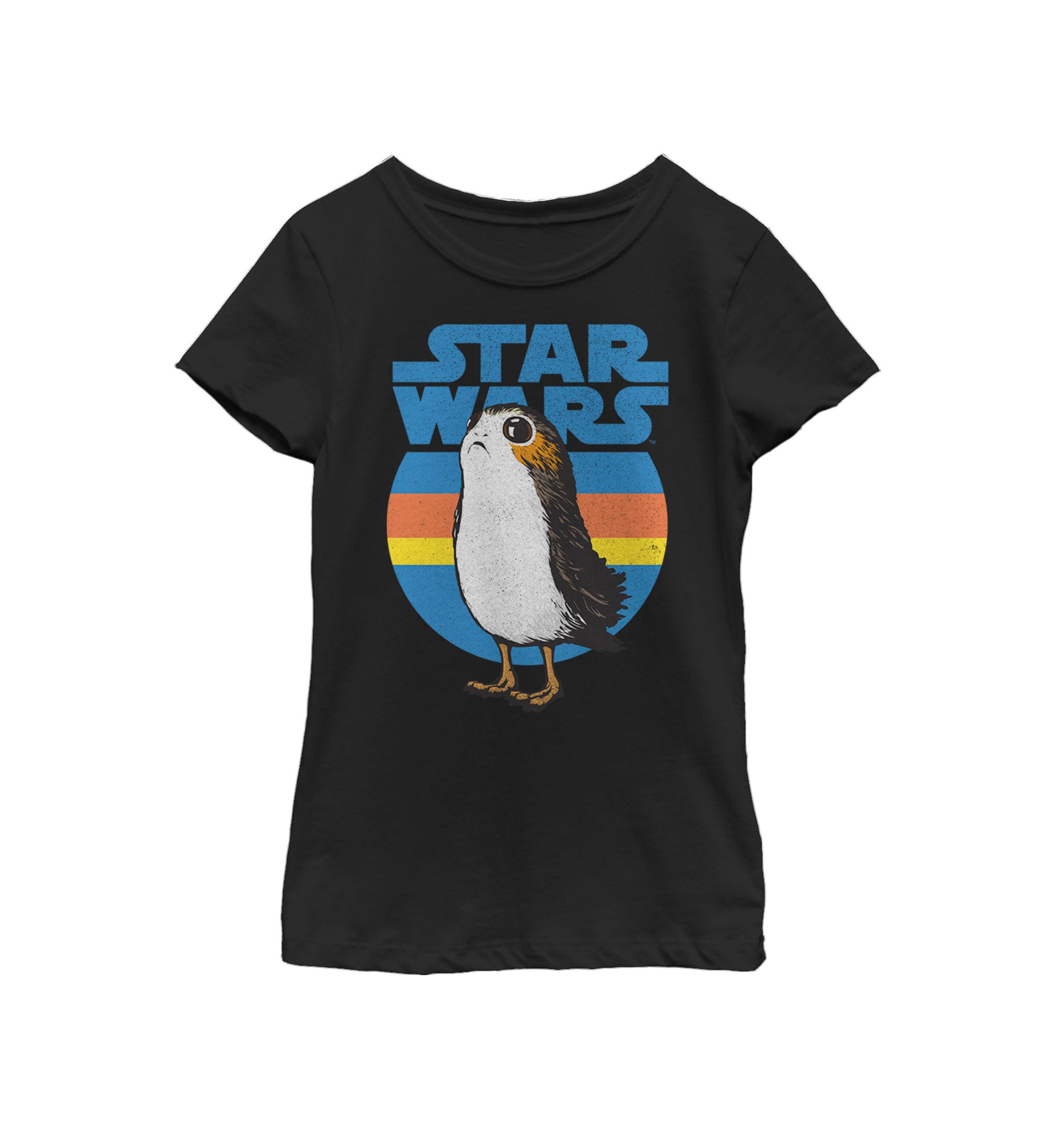 Girls 7-16 Last Jedi Porg Retro Stripes Logo Short Sleeve Graphic T-Shirt