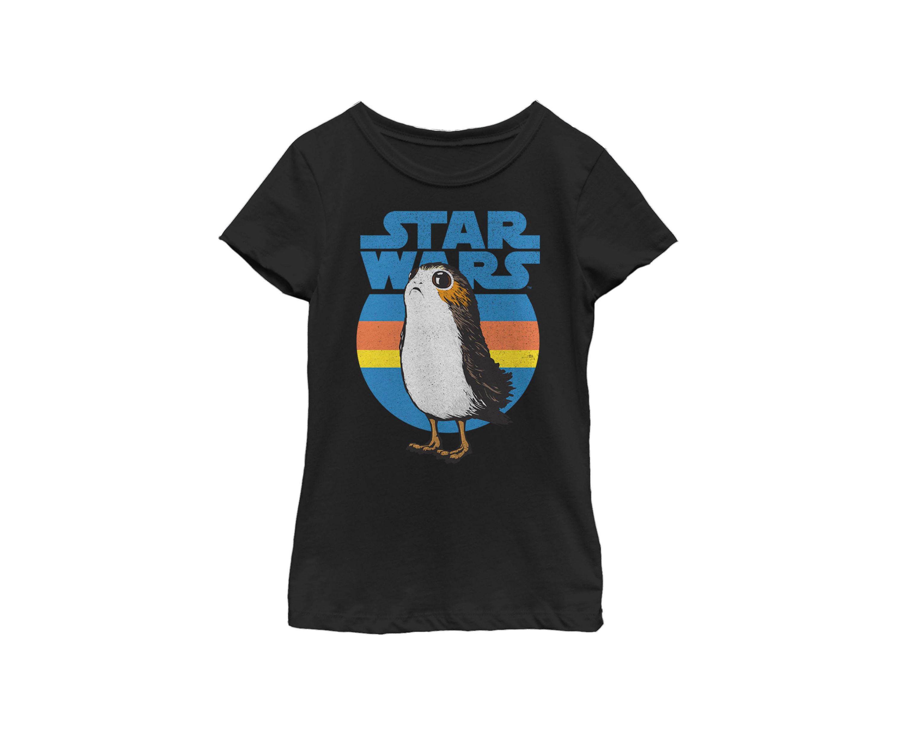 Girls 7-16 Last Jedi Porg Retro Stripes Logo Short Sleeve Graphic T-Shirt
