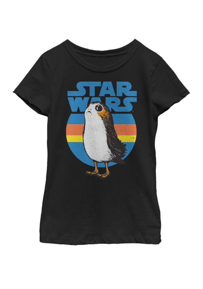 Girls 7-16 Last Jedi Porg Retro Stripes Logo Short Sleeve Graphic T-Shirt