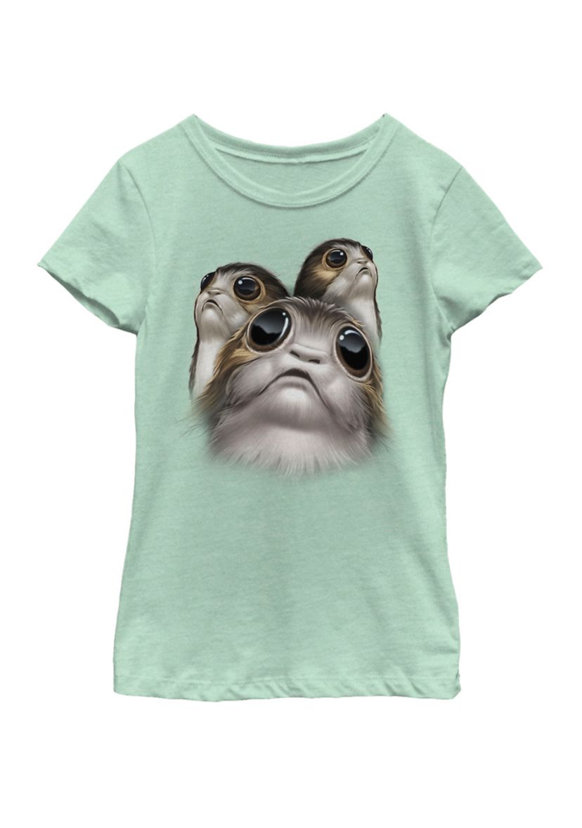 Girls 7-16 Last Jedi Porgs Big Eyes Cute Short Sleeve Graphic T-Shirt 