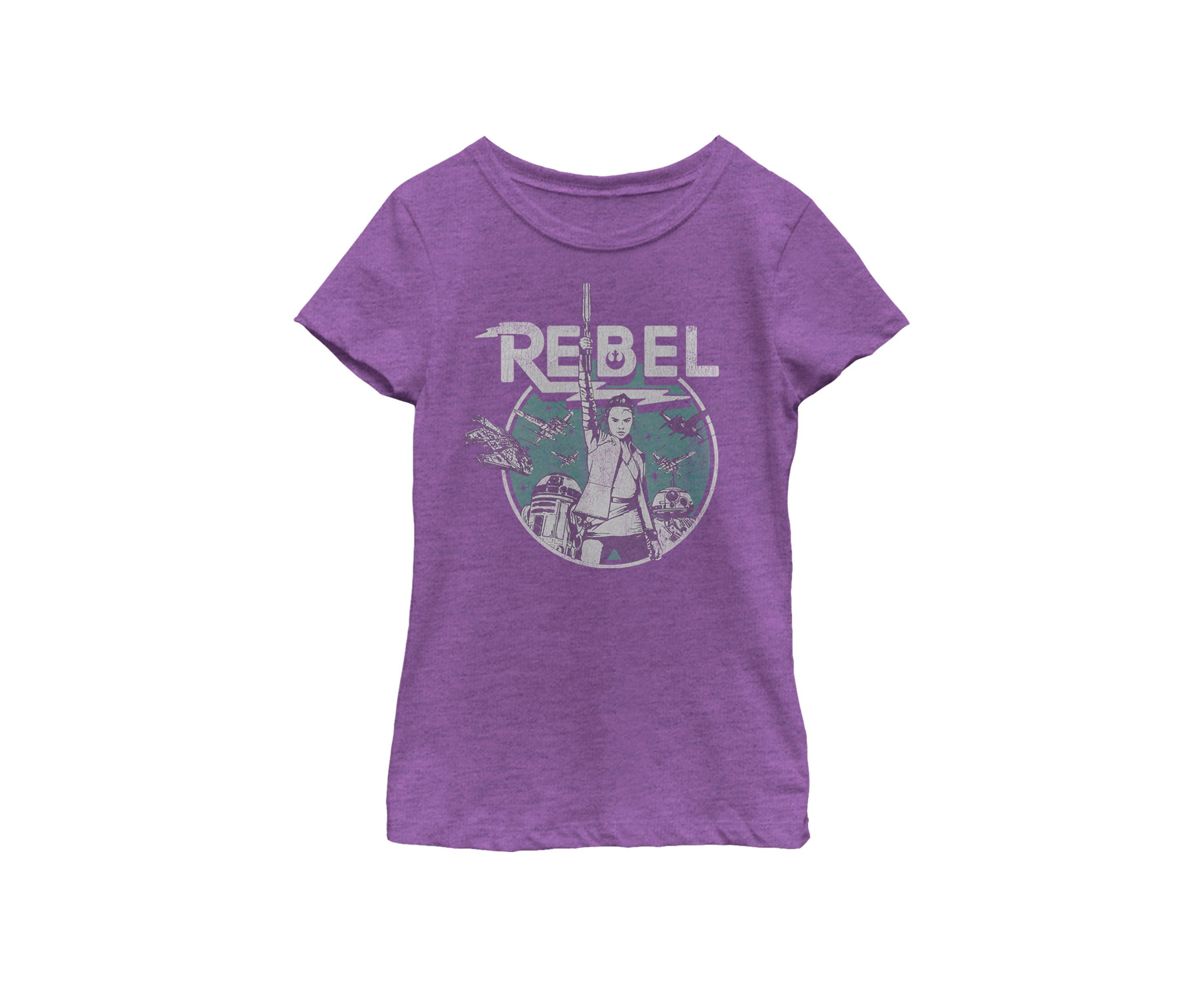 Girls 7-16 Rey BB-8 & R2-D2 Group Shot Rebel Short Sleeve Graphic T-Shirt