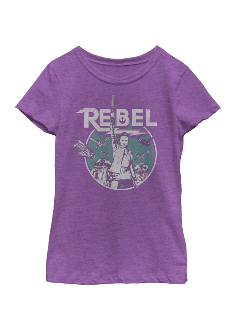 Girls 7-16 Rey BB-8 & R2-D2 Group Shot Rebel Short Sleeve Graphic T-Shirt