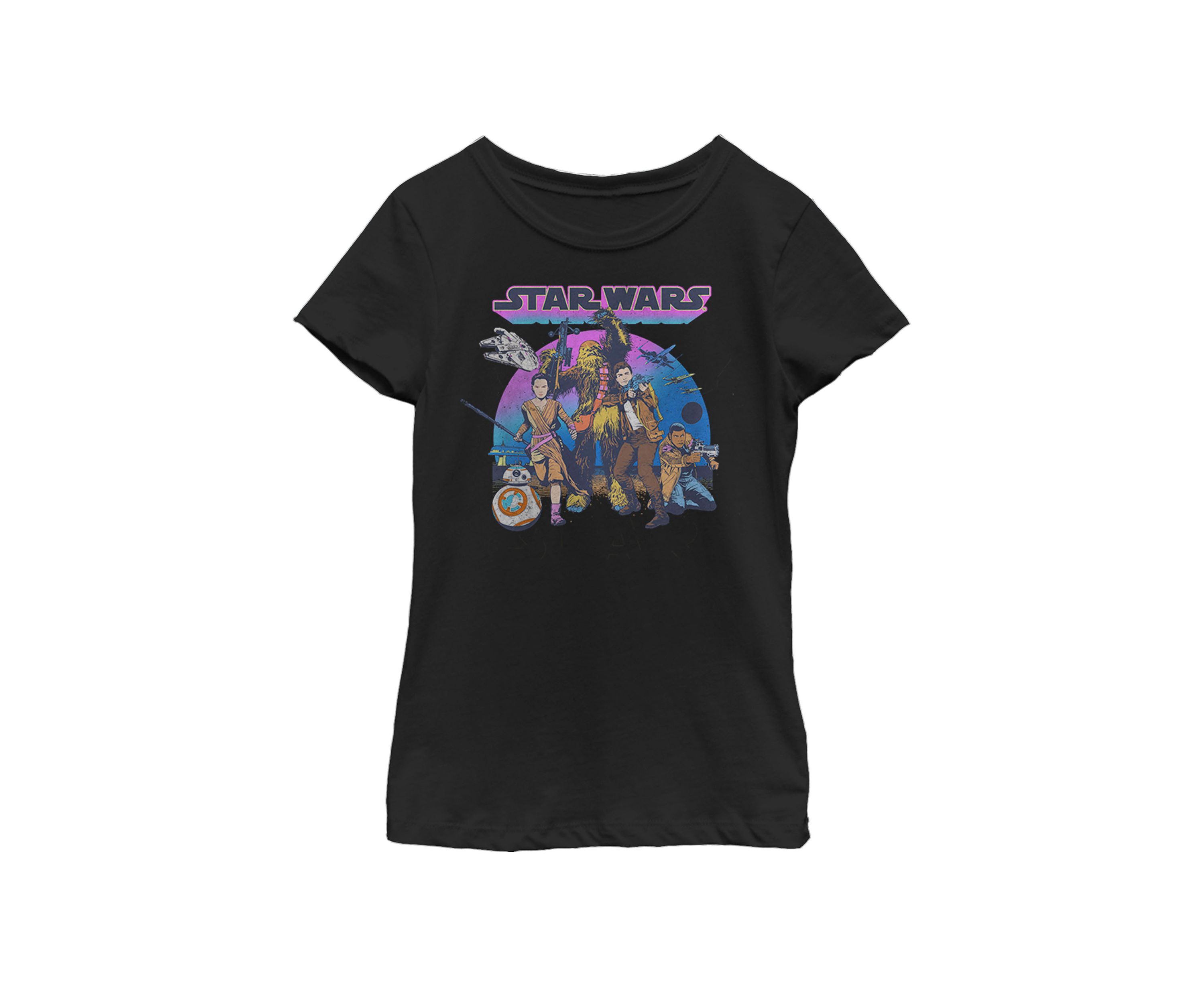 Girls 7-16 Jyn Erso, Han Solo, Chewbacca, Retro Color Short Sleeve Graphic T-Shirt
