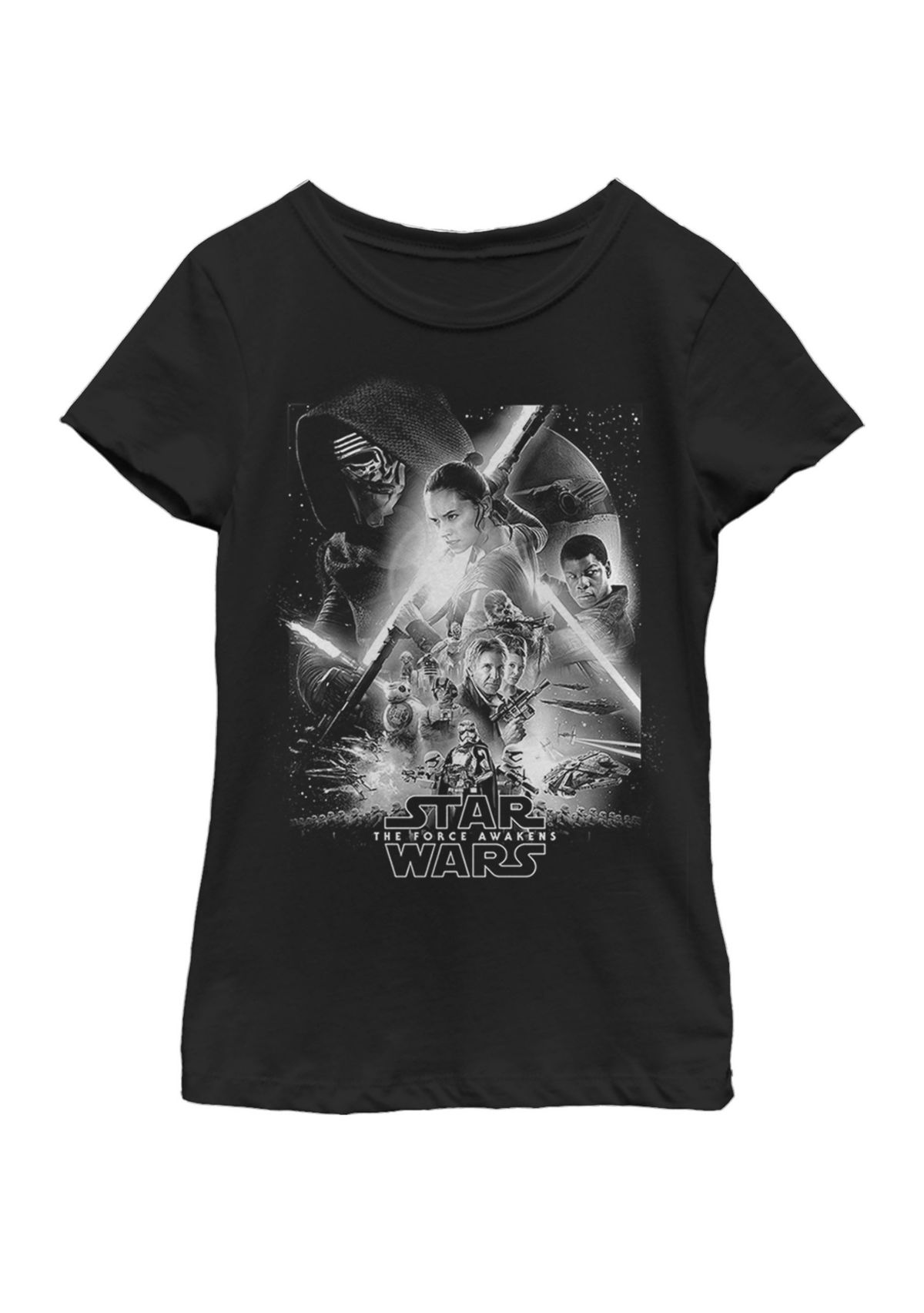  Girls 7-16 Force Awakens Group Poster Short Sleeve Graphic T-Shirt 