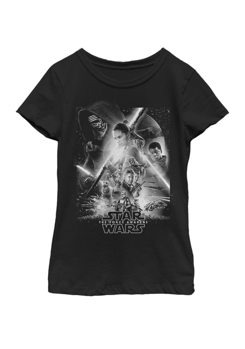  Girls 7-16 Force Awakens Group Poster Short Sleeve Graphic T-Shirt 