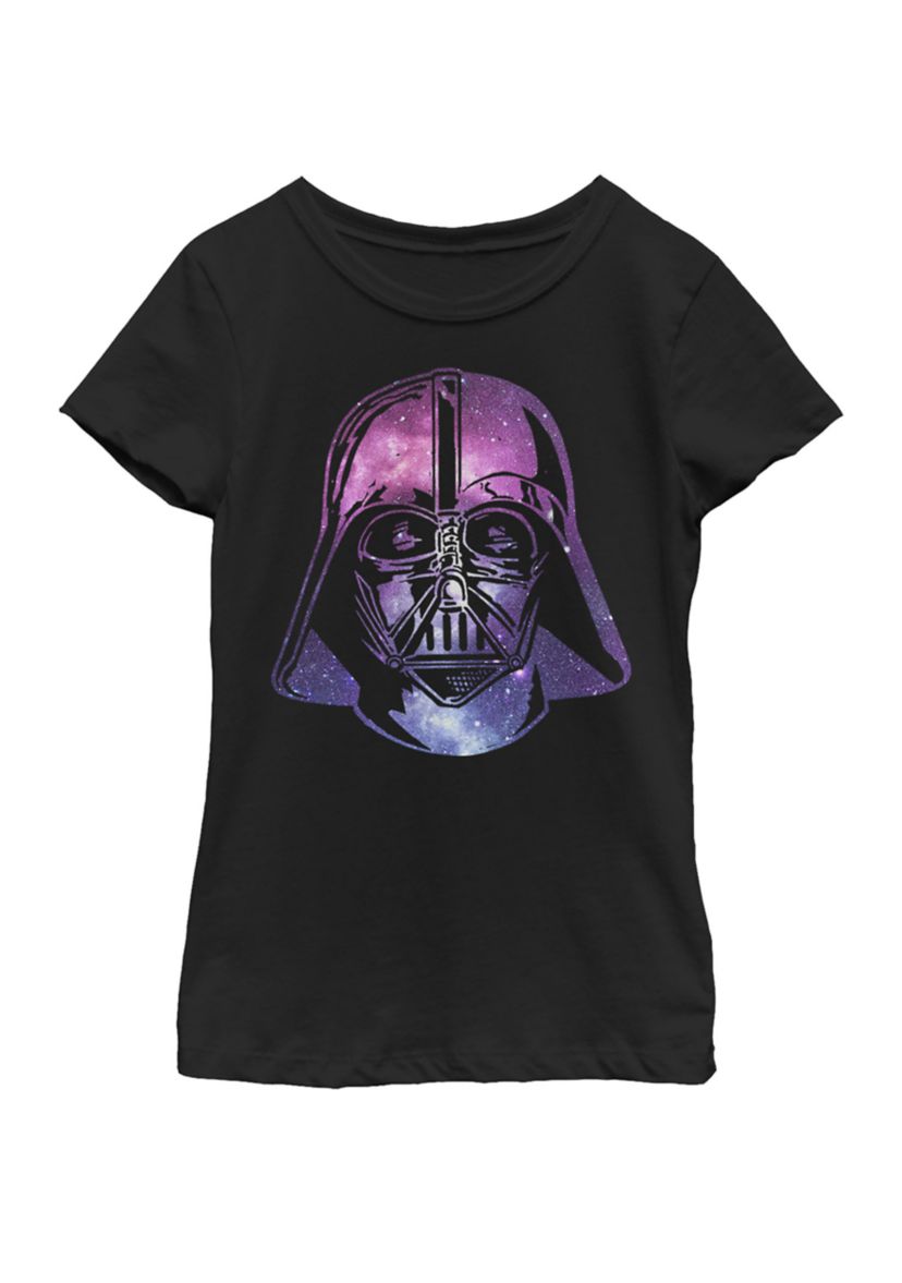  Girls 7-16 Darth Vader Space Helmet Galaxy Short Sleeve Graphic T-Shirt 