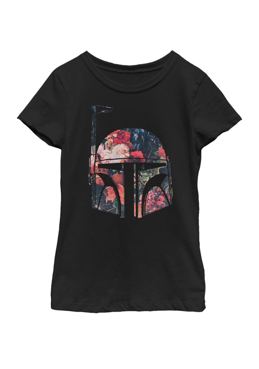 Girls 7-16 Boba Fett Floral Print Helmet Short Sleeve Graphic T-Shirt