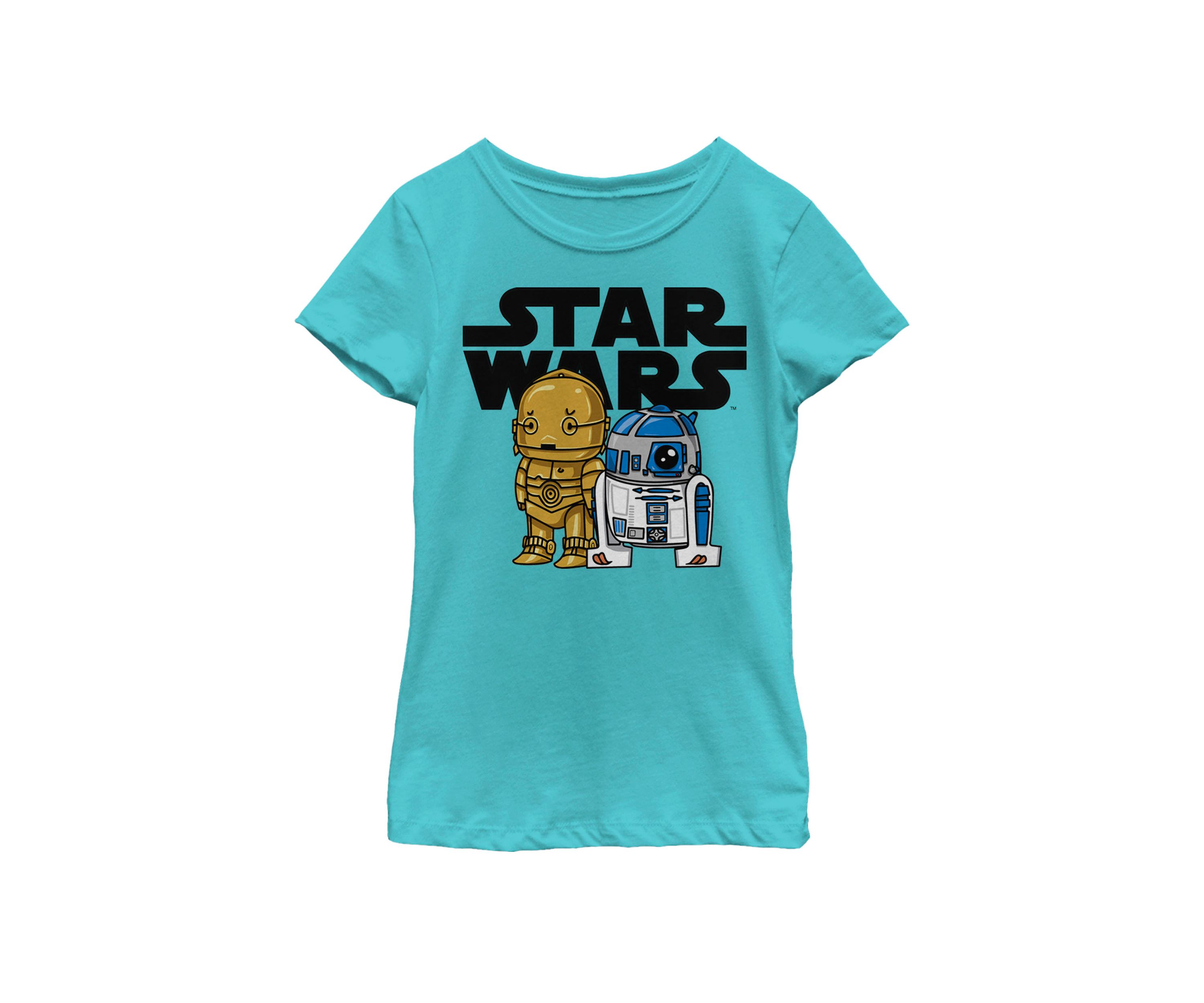  Girls 7-16 Boba R2-D2 and C-3PO Cute Cartoon Short Sleeve Graphic T-Shirt 
