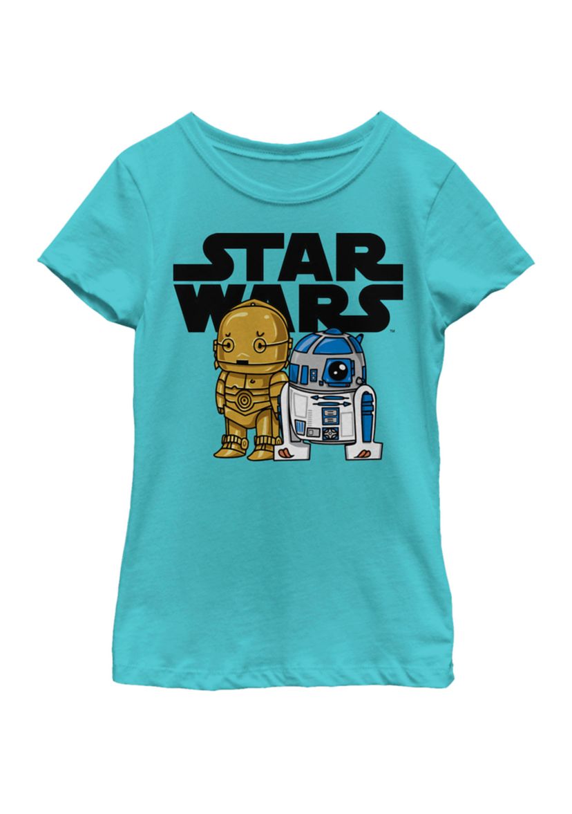  Girls 7-16 Boba R2-D2 and C-3PO Cute Cartoon Short Sleeve Graphic T-Shirt 