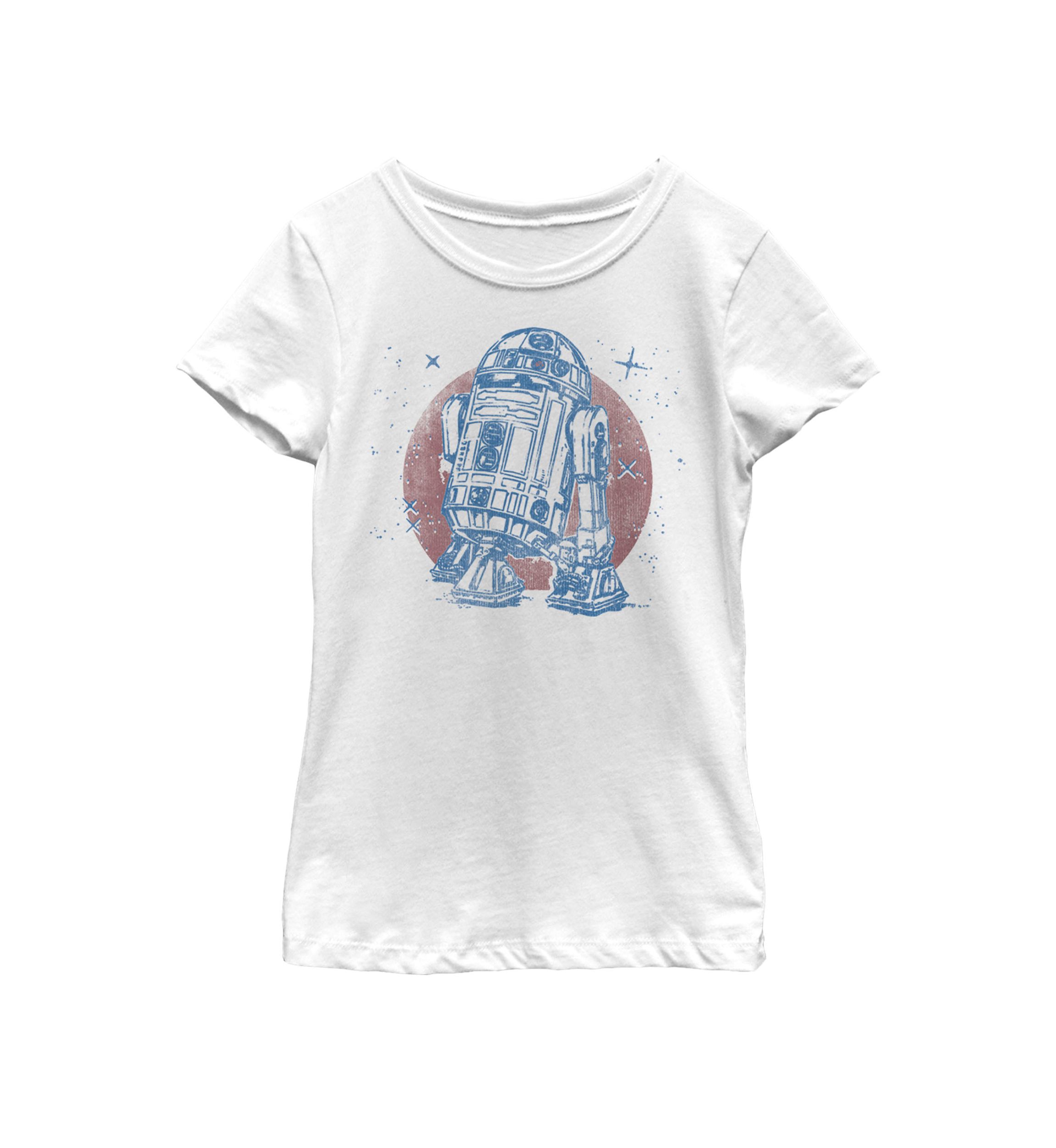  Girls 7-16 R2-D2 Vintage Neon Retro Sparkly Badge Short Sleeve Graphic T-Shirt