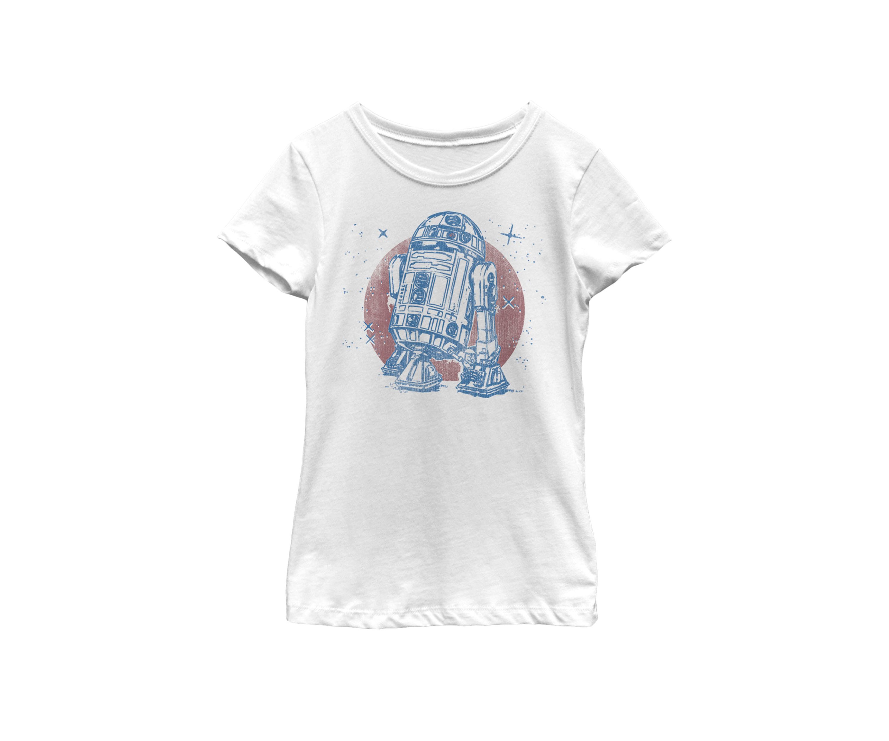  Girls 7-16 R2-D2 Vintage Neon Retro Sparkly Badge Short Sleeve Graphic T-Shirt