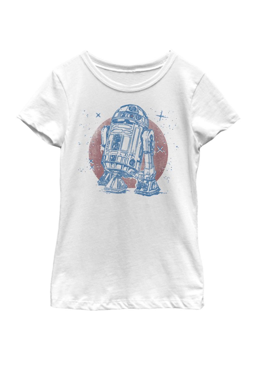  Girls 7-16 R2-D2 Vintage Neon Retro Sparkly Badge Short Sleeve Graphic T-Shirt