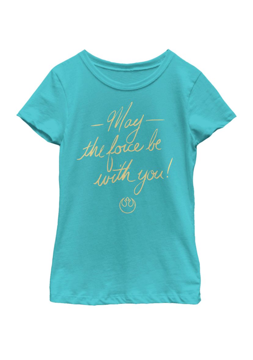 Girls 7-16 May Force Be Cursive Script Short Sleeve Graphic T-Shirt 