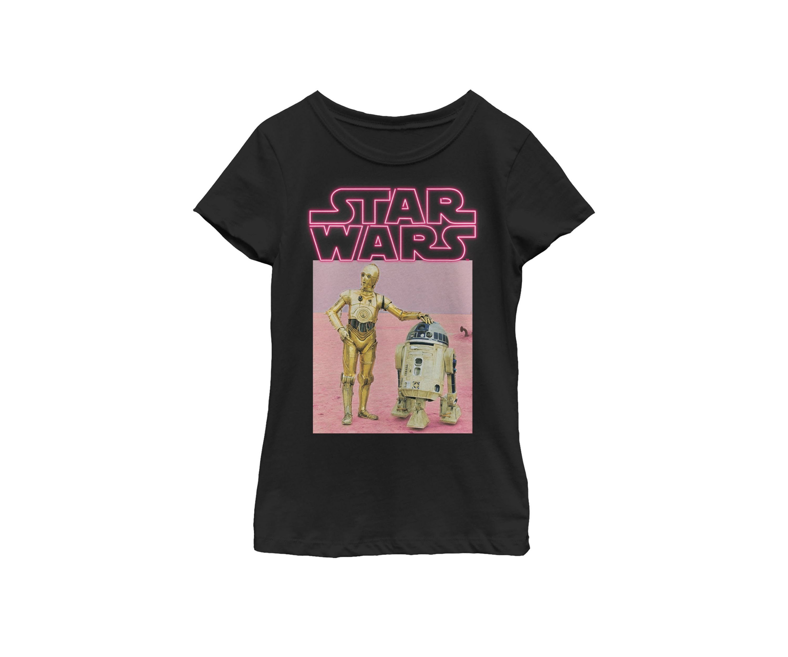 Girls 7-16 C-3PO R2-D2 Neon Droids Short Sleeve Graphic T-Shirt 