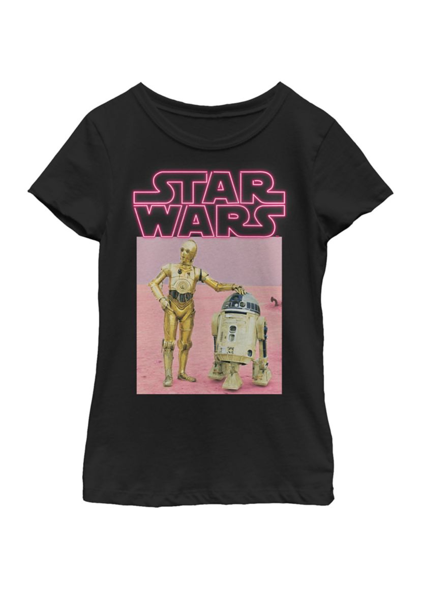 Girls 7-16 C-3PO R2-D2 Neon Droids Short Sleeve Graphic T-Shirt 