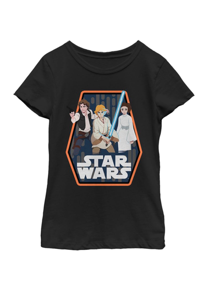  Girls 7-16 Galaxy Of Adventures Han Luke Leia B1P Short Sleeve Graphic T-Shirt 