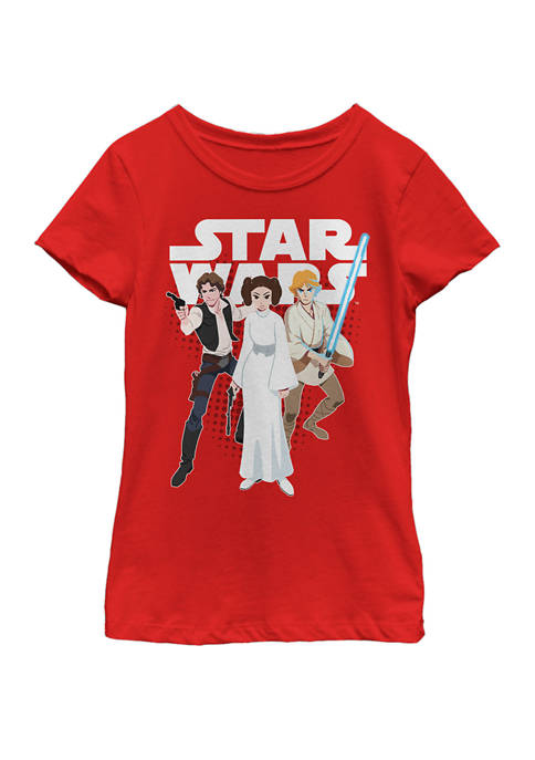  Girls 7-16 Galaxy Of Adventures Han, Leia, Luke Short Sleeve T-Shirt 