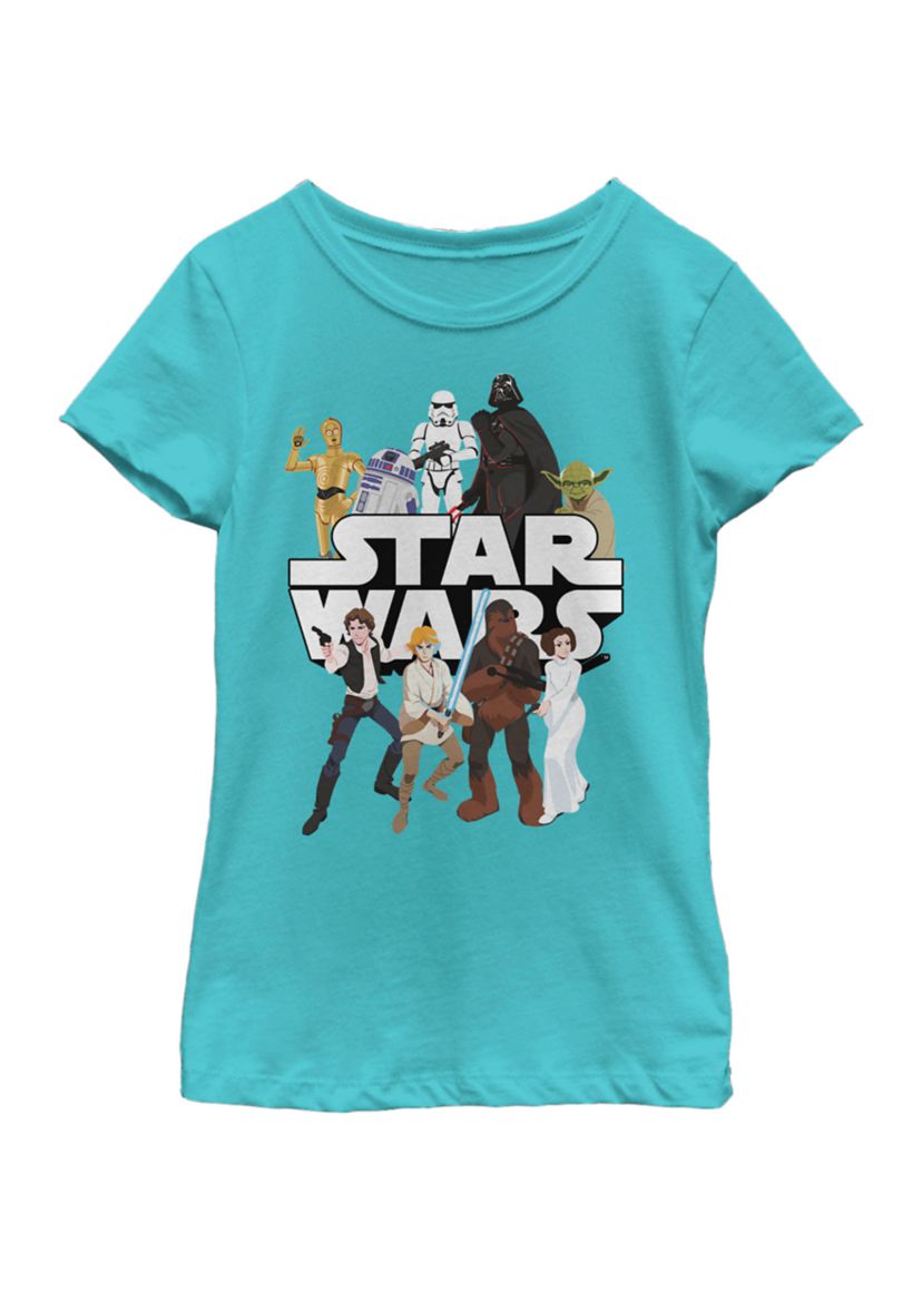 Girls 7-16 Galaxy Of Adventures Logo Group Shot G1P Short Sleeve Graphic T-Shirt 