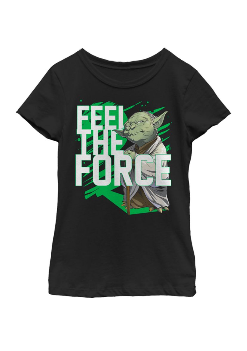  Girls 7-16 Feel The Force Yoda Short Sleeve Graphic T-Shirt 