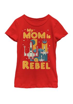 Star Wars Girls 7-16 My Mom Is A Rebel X-Wing Fighter Cartoon Short Sleeve T-Shirt, Red, XSmall