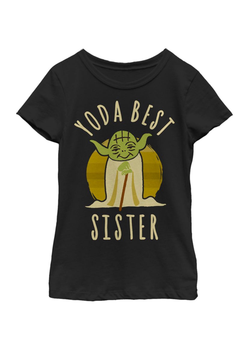 Girls 7-16 Yoda Best Sister Cartoon Yoda Short Sleeve T-Shirt 