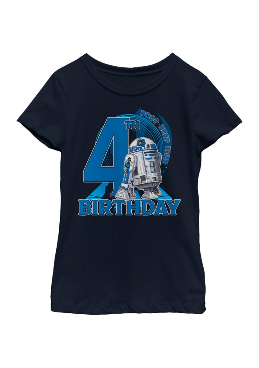 Girls 46x Star Wars 4th Birthday With R2D2 Graphic Top