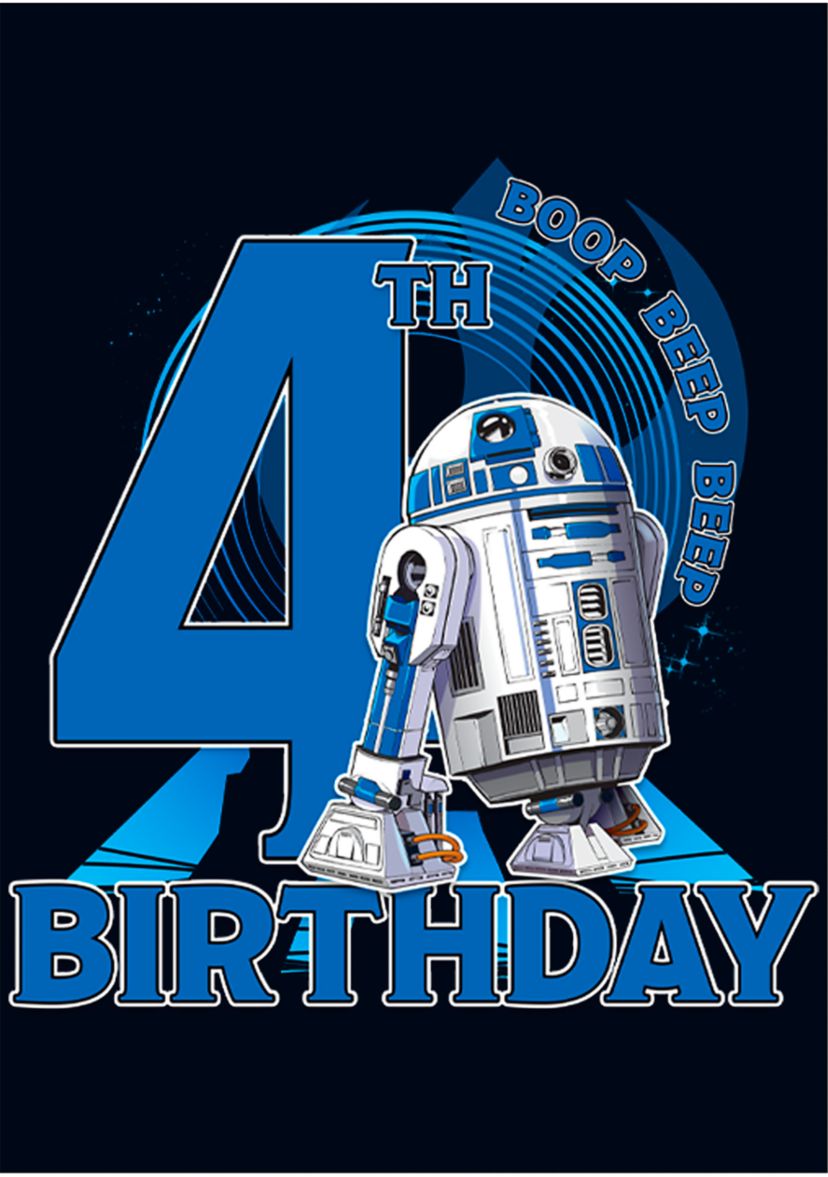 Girls 46x Star Wars 4th Birthday With R2D2 Graphic Top