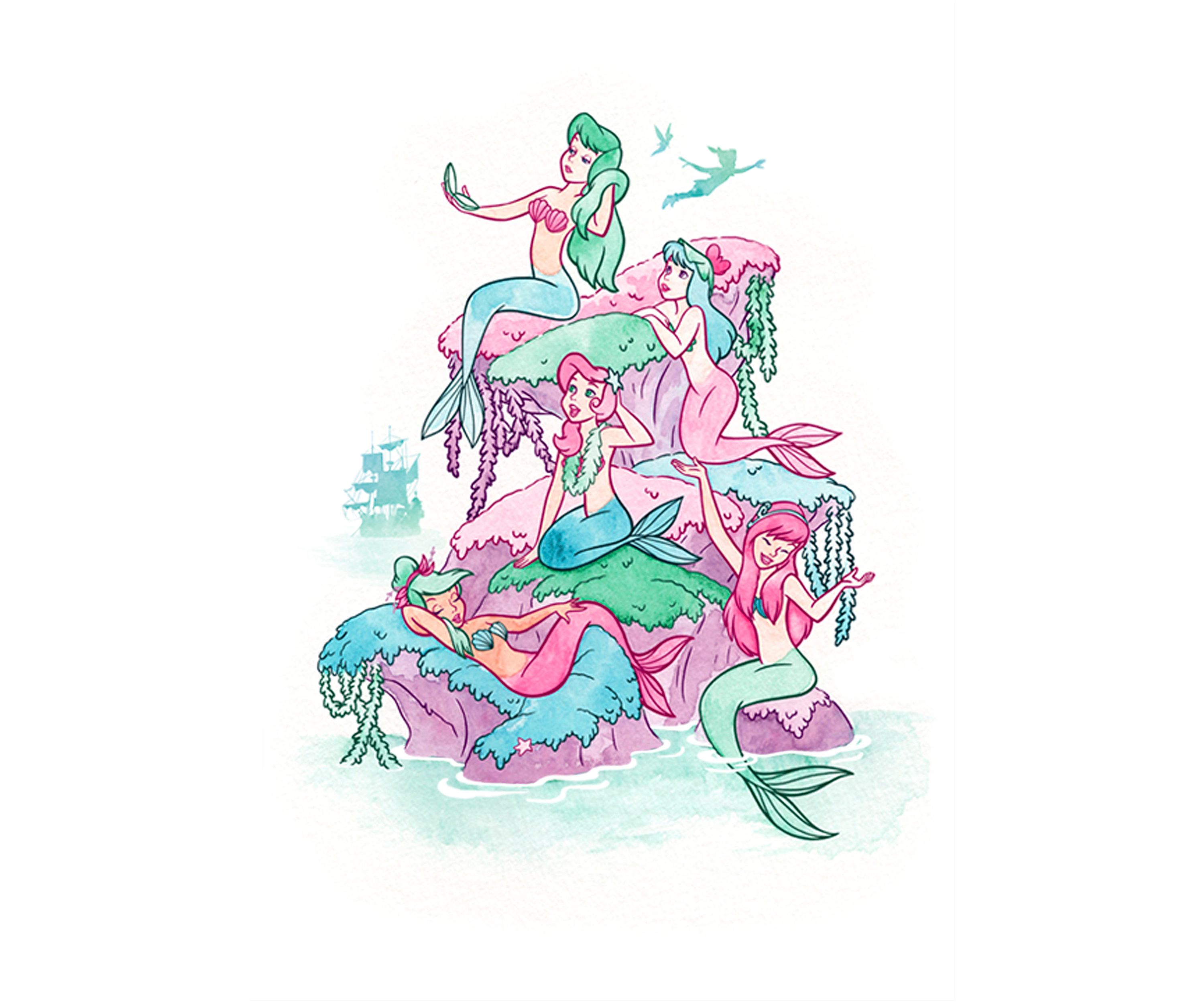  Girls 7-16 Watercolor Mermaids Graphic T-Shirt 