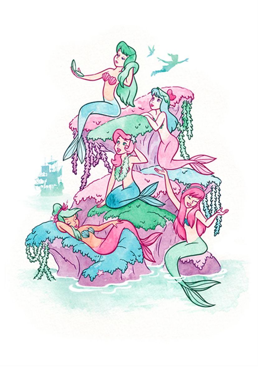  Girls 7-16 Watercolor Mermaids Graphic T-Shirt 