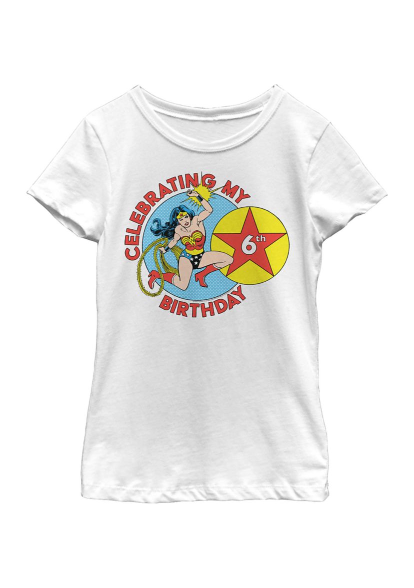 Girls 46x Wonder Woman Wonderfully 6th Birthday Graphic Top