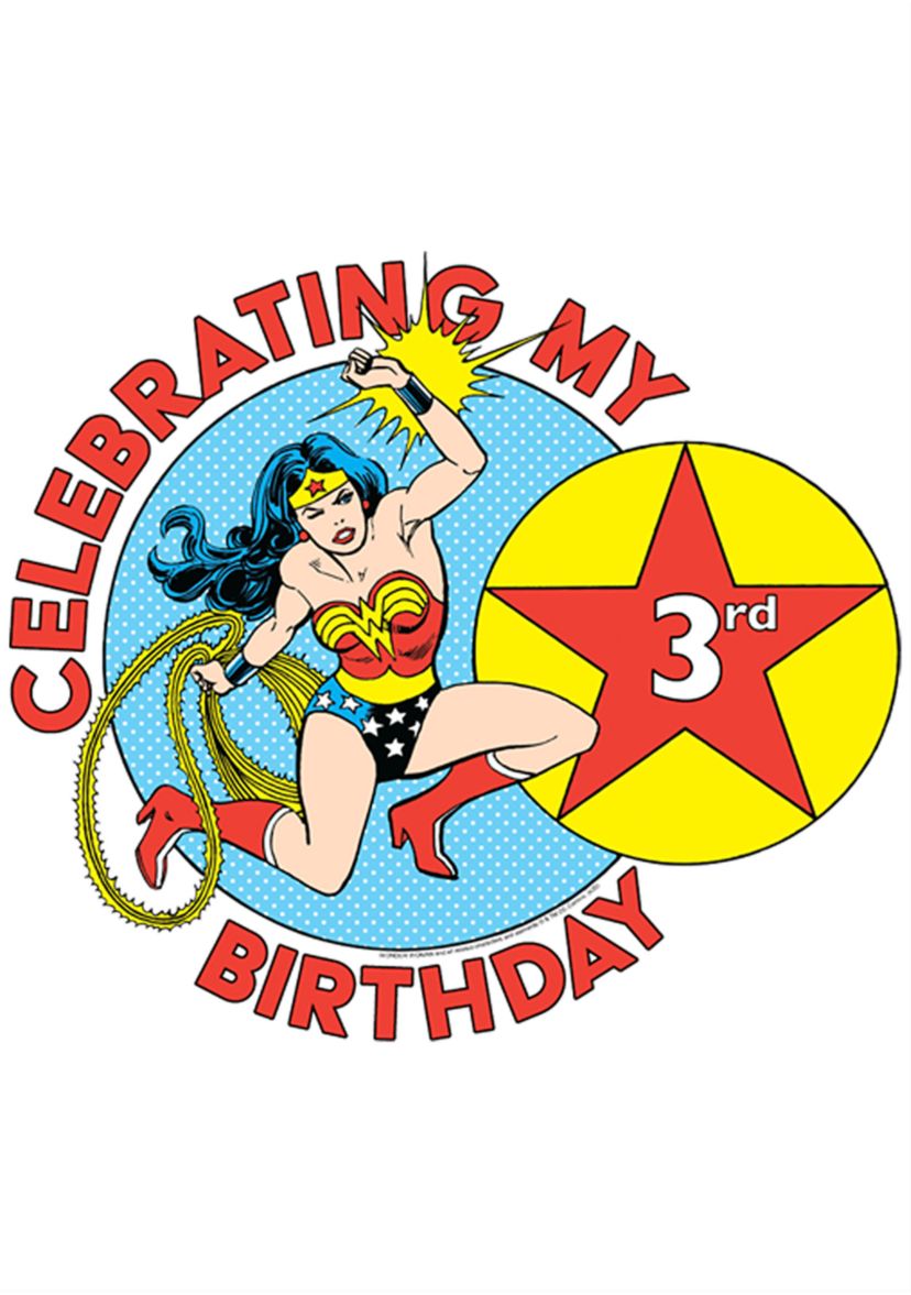 Girls 46x Wonder Woman Wonderfully 3rd Birthday Graphic Top