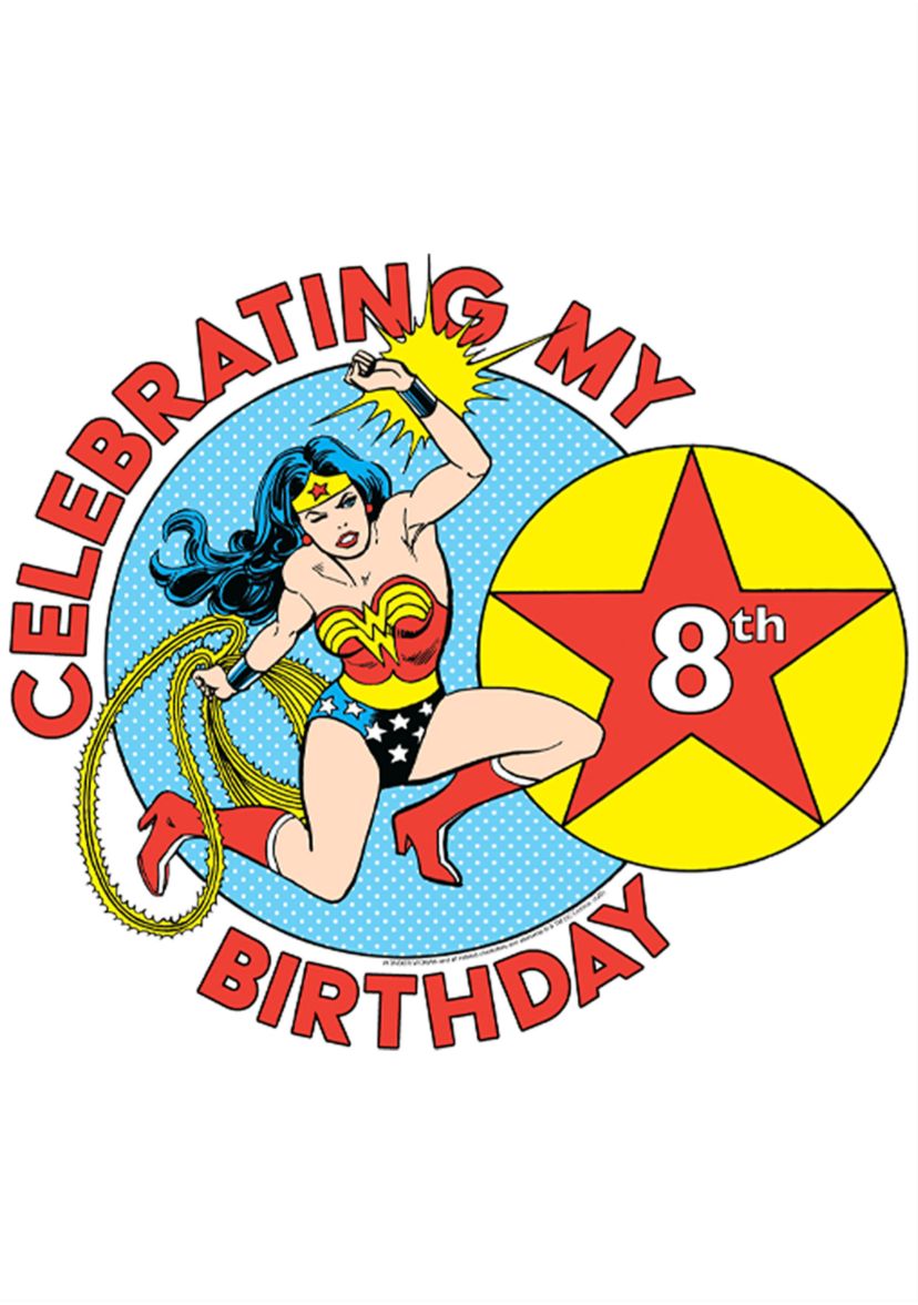 Girls 46x Wonder Woman Wonderfully 8th Birthday Graphic Top