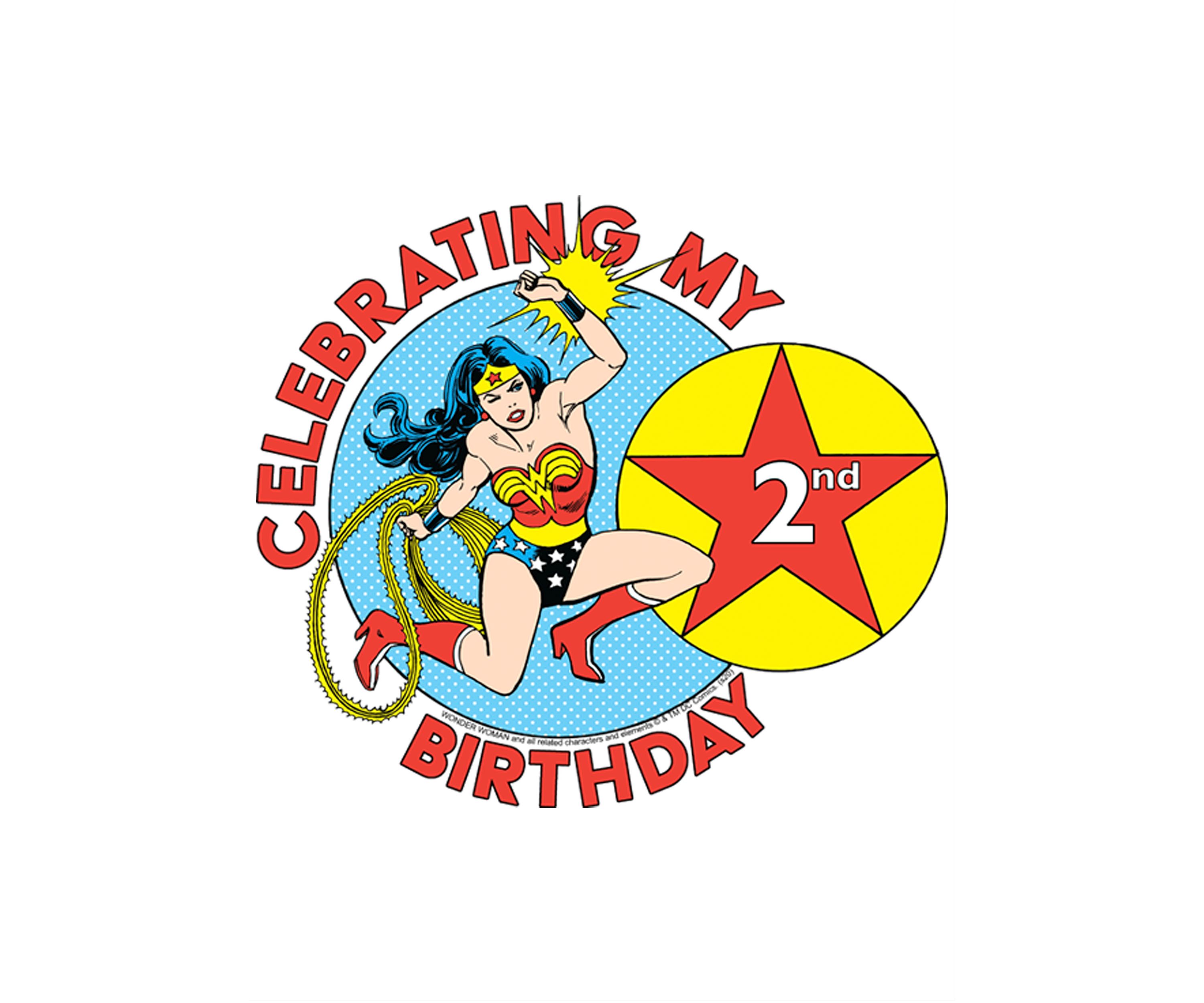 Girls 46x Wonder Woman Wonderfully 2nd Birthday Graphic Top