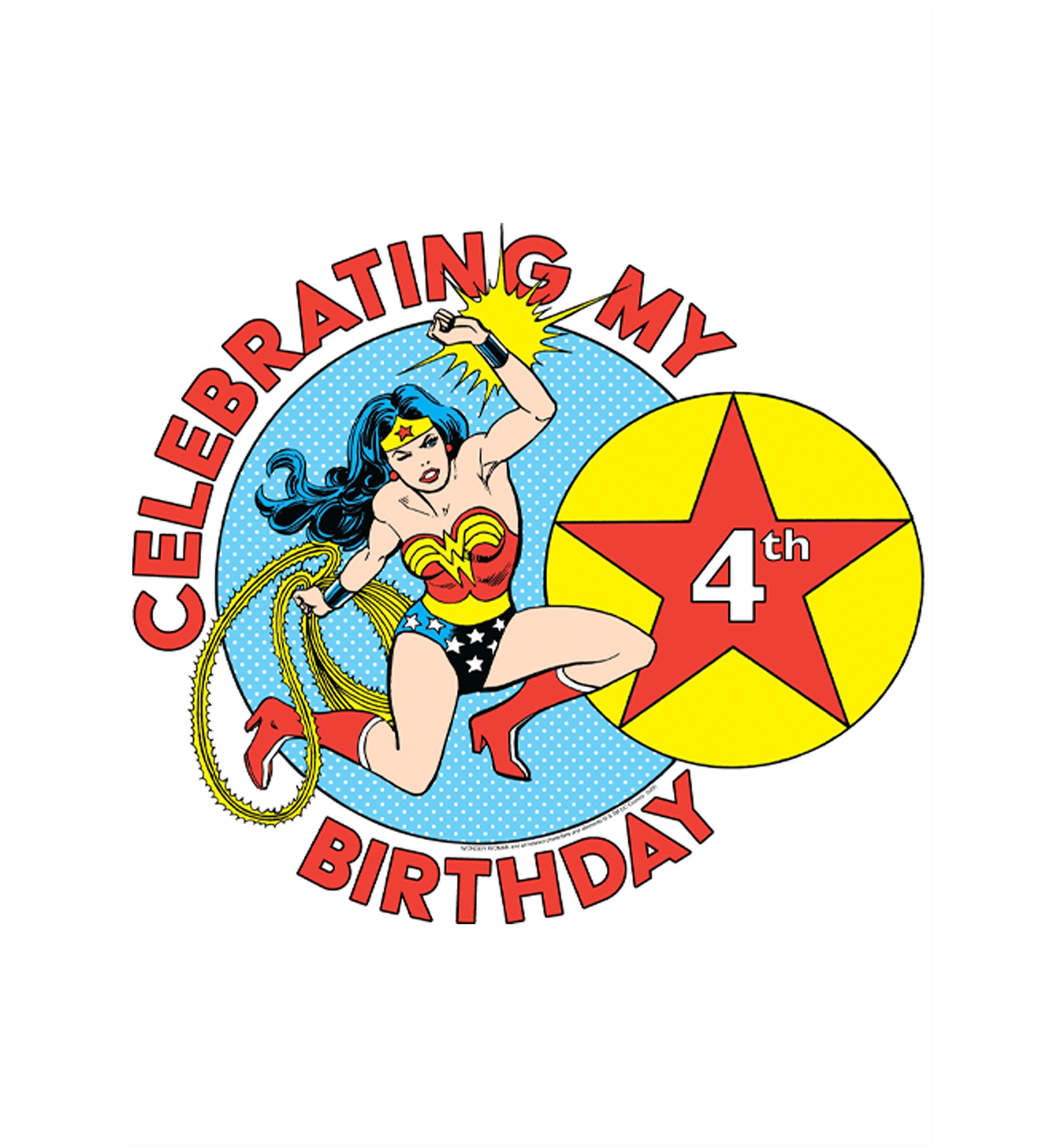 Girls 46x Wonder Woman Wonderfully 4th Birthday Graphic Top