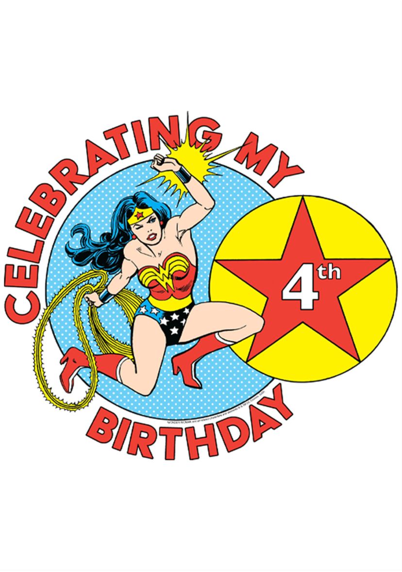 Girls 46x Wonder Woman Wonderfully 4th Birthday Graphic Top