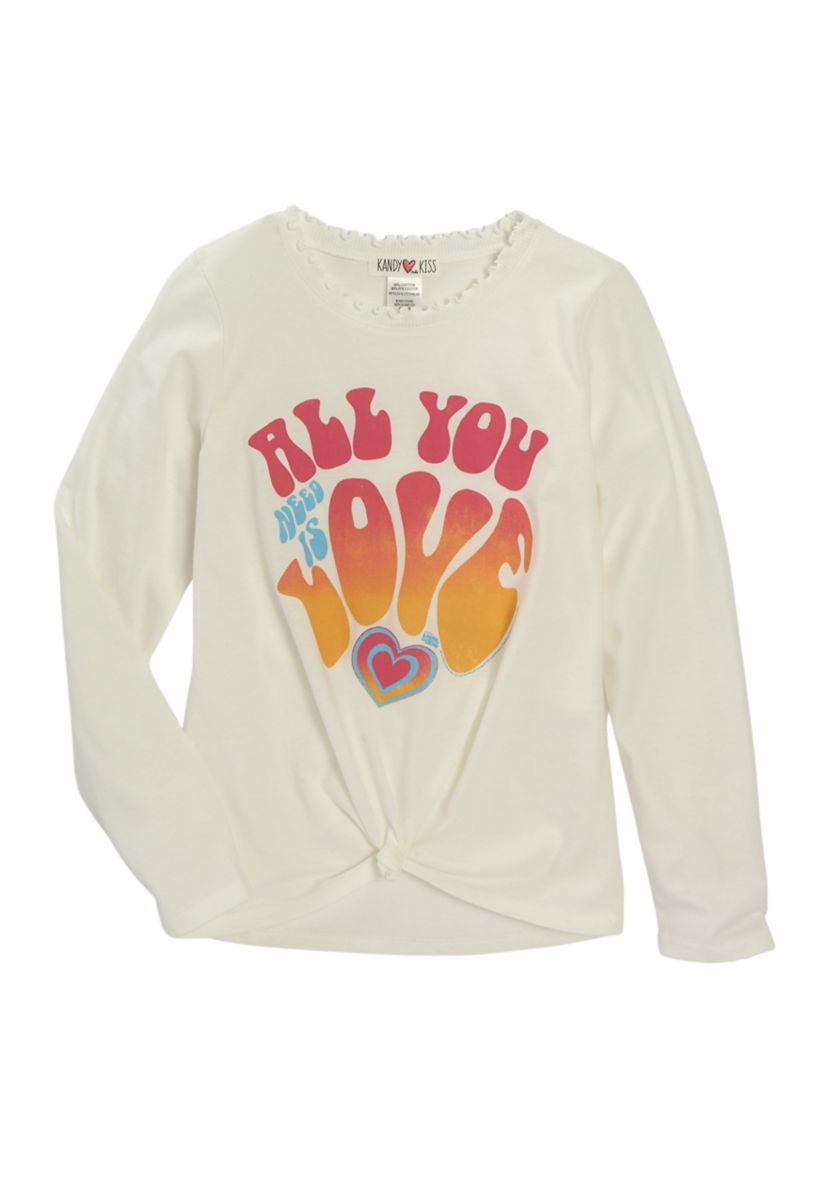 Girls 7-16 Long Sleeve Knot Front Graphic T-Shirt 